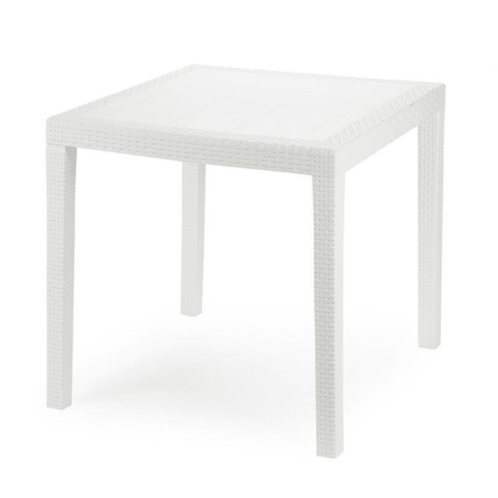 Tavolo da giardino quadrato 78x78x72h cm in plastica simil rattan colore bianco Tomaino