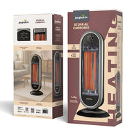 Stufa al Carbonio 900w Due potenze 450/900w Oscillante Sensore Antiribaltamento Corpo Antiscottatura Maniglia Trasporto