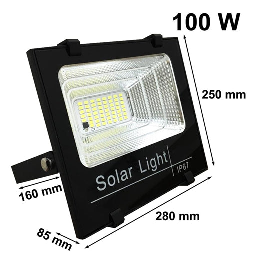 Proiettore Faro Solare LED 100w con Pannello Incluso Dimmerabile con Telecomando