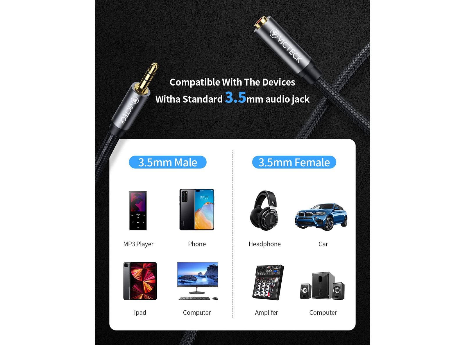 Prolunga Jack Cavo Nylon Intrecciato Jack Audio Stereo 3,5mm Maschio a Femmina Cuffie Prolunga Compatibile con Cuffie Beats Apple iPhone iPad iPod Smartphone MP3 ed altri 1M