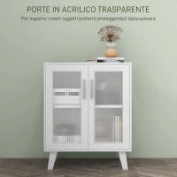 Credenza Moderna Multiuso con 2 Ante Trasparenti e 2 Ripiani, 61x35x75cm, Bianco