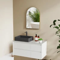 Specchio da parete arrotondato specchio da bagno con cornice in lega di alluminio per camera da letto soggiorno ingresso 50 × 70 cm oro