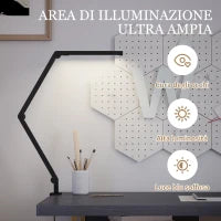 Lampada da Scrivania a LED Dimmerabile con Morsetto, Braccio Regolabile e 2 Colori di Luce, Nero