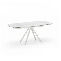 E-STYLO Tavolo allungabile con top marmo bianco in ceramica su vetro temperato gambe in metallo bianco, 90cm X 120/180cm H. 76cm.