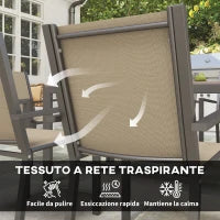 Set da Giardino 7 Pezzi in Plastica con 6 Sedie Impilabili e Tavolo Rettangolare, Kaki e Marrone