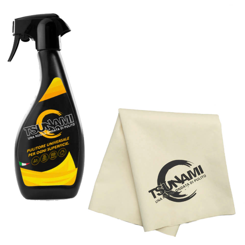 Pulitore detergente multiuso universale professionale Tsunami spray 500 ml. + panno in microfibra casa ufficio negozio