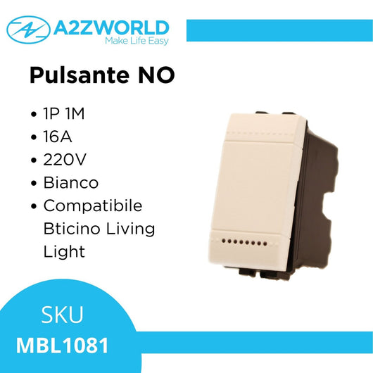 Pulsante NO 1P 16A 220V MBL Bianco 1M Compatibile Bticino Living Light BLB1001