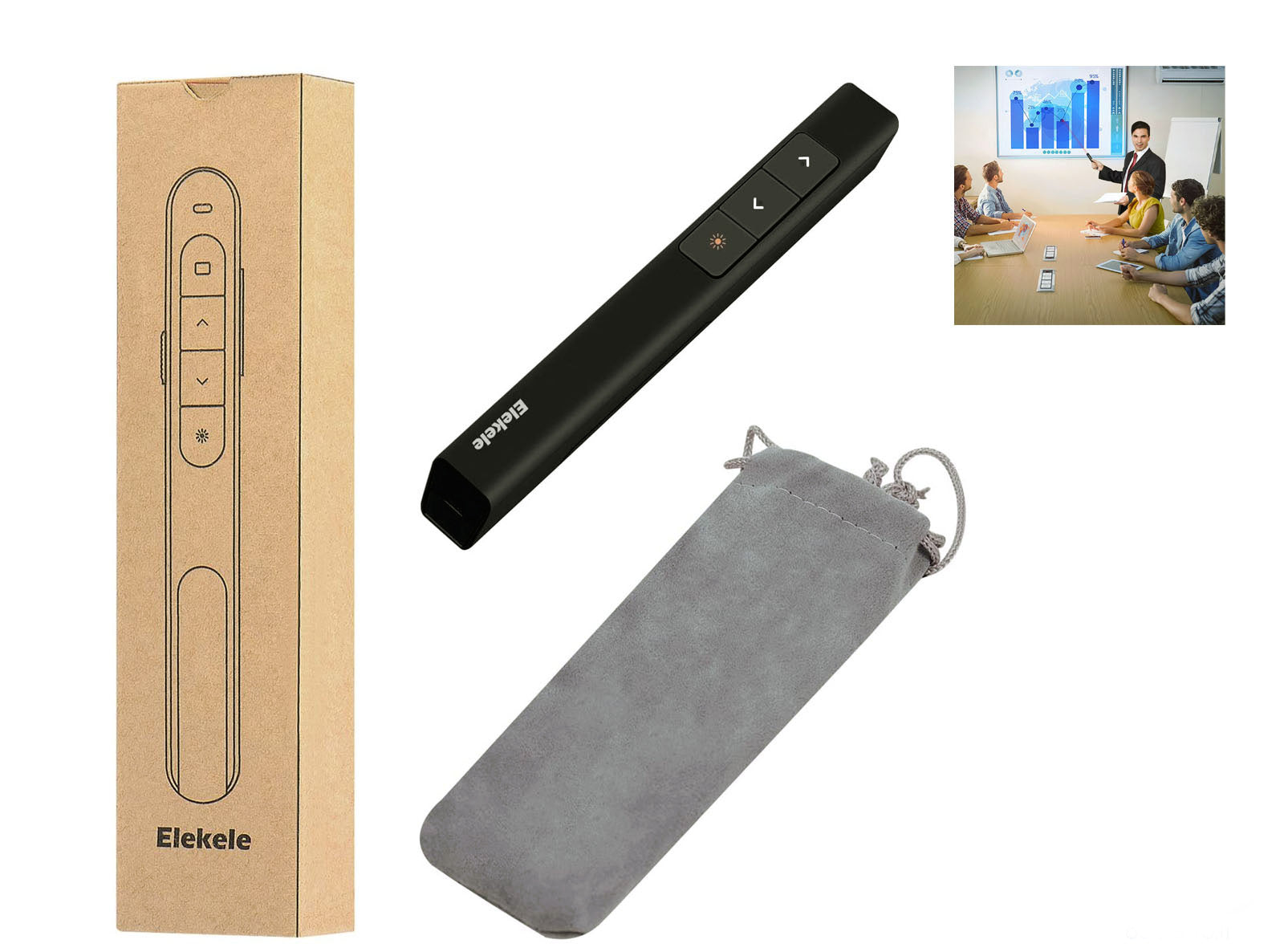 Puntatore Laser Multimediale Professionale, Presentatore Power Point 2.4 Ghz PC Office, Wireless 100 m Lunga Durata (Elekele)