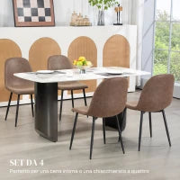 Set 4 Sedie da Pranzo Stile Vintage in Finta Pelle PU con Seduta Ampia e Gambe in Acciaio, Marrone