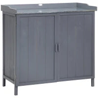 Armadietto da Esterno in Legno con Piano in Metallo e 2 Ripiani Porta Attrezzi, 98x48x95.5 cm, Grigio