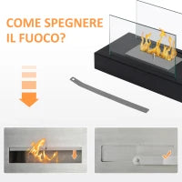 Camino a Bioetanolo da Tavolo 830 W Bruciatori senza Residui Inodore In Acciaio Inox con Vetro 35x18x21 cm Nero