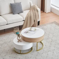 Set di Tavolini da Salotto Sovrapponibili Regolabili in Altezza con Due Cassetti, Design Elegante in MDF, 70x70x42/56,5 + 60x60x24 cm, Bianco