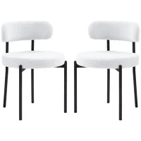 Set da 2 Sedie da Pranzo, Imbottitura in Fleece, Sedie con Sedile Imbottito, Gambe in Metallo, Bianco Crema