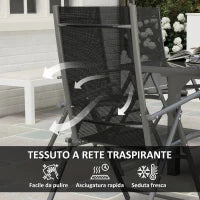 Set da Giardino con Tavolo Allungabile in Vetro e 6 Sedie da Esterno Pieghevoli, Acciaio e Textilene, Grigio