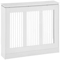 Copritermosifone a Doghe Moderno ed Elegante per la Casa, in MDF e Acciaio, 90x18x84cm, Bianco