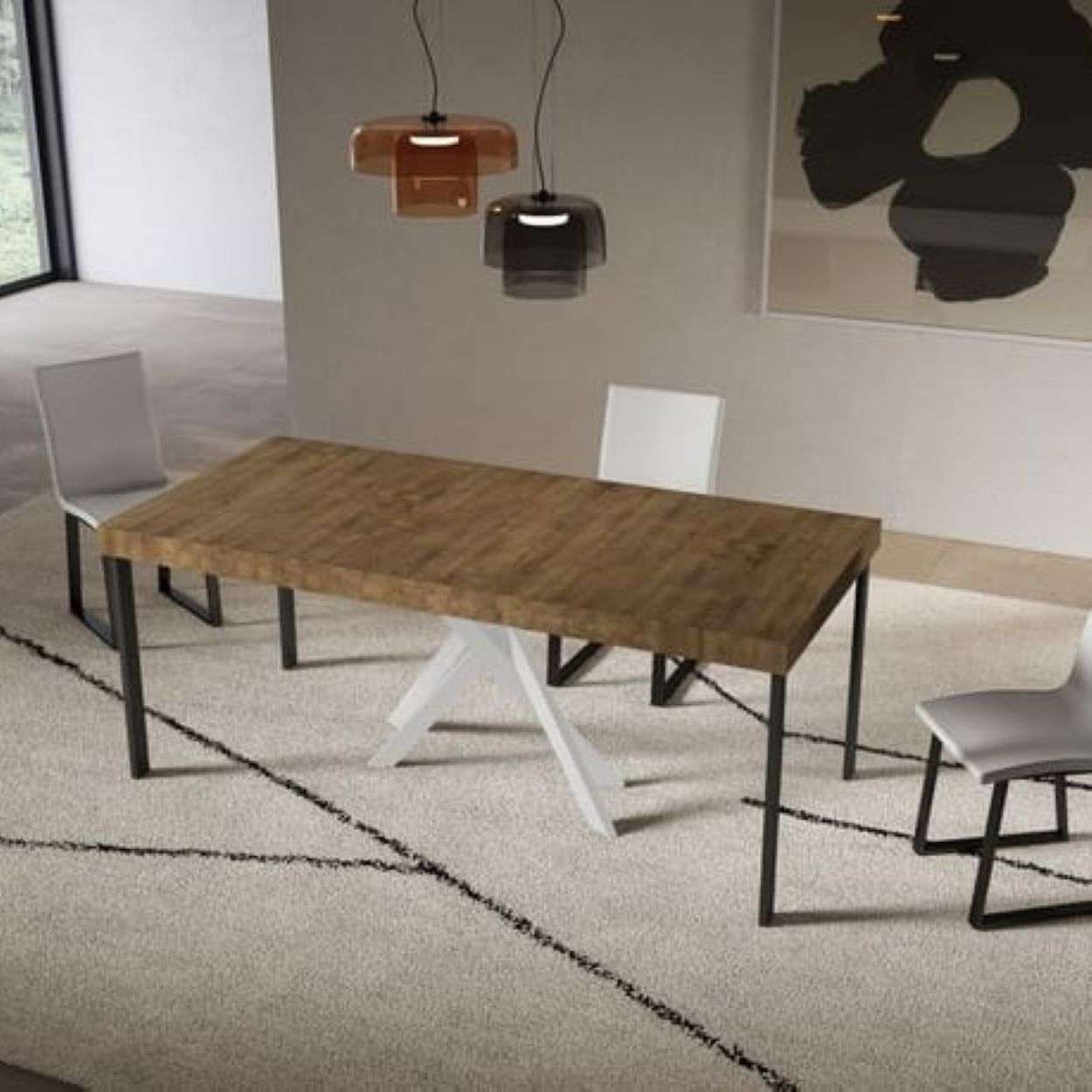 shopinnovativo- Consolle allungabile 90x40/300 cm Saki Premium noce gambe bianche