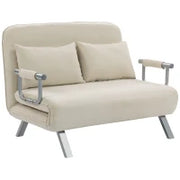 Divano letto 2 posti con schienale regolabile e 2 cuscini, rivestimento in tessuto effetto scamosciato, Beige