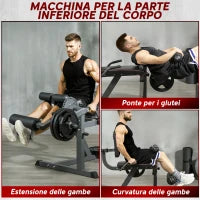 Calf Machine con Schienale e Cuscinetti Regolabili, in Acciaio, Plastica ed EVA, 100x90x105 cm, Grigio e Nero