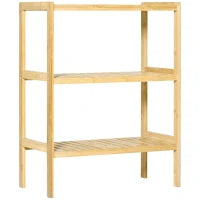 Scaffale Multiuso a 3 Ripiani Salvaspazio in Bambù, Mensola per Bagno, Salotto e Cucina, Facile da Montare, 62x33x80cm, Colore Naturale