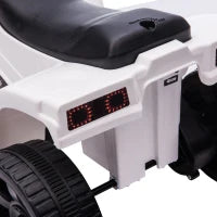 Quad Elettrico per Bambini ATV 6V, Quad per Bambini con Fari e Clacson, Velocità 3km/h, Età 18-36 Mesi, 65x40x43cm, Nero Bianco