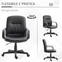 Sedia da Ufficio Ergonomica e Girevole, Poltrona da Ufficio con Altezza Regolabile in Similpelle 60x60x94-103cm Nero