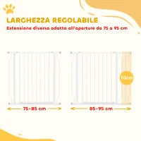 Cancelletto per Cani a Larghezza Regolabile con Doppio Blocco, in Acciaio e ABS, 76x75-95 cm, Bianco