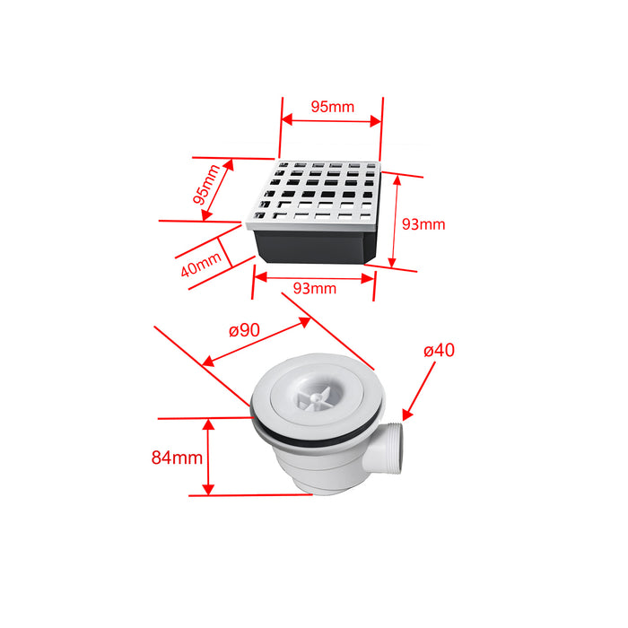 Piatto Doccia Pronto da Piastrellare in Estruso Rigida Polistirene Tagliabile Isolamento per Bagno Dimensione 90x140X4 cm Sifone Piletta e Tubo inclusi