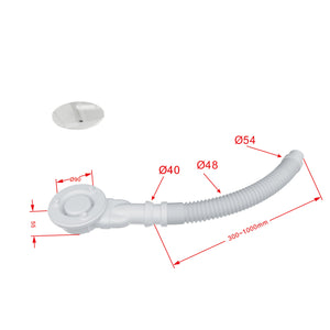 Piletta doccia bianco extra sottile per piatti doccia diametro 90 mm coperchio in ABS cromato, tubo flessbile da 300-1000mm