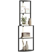 Lampada da terra con ripiani ad angolo 4 livelli, LED dimmerabile, 55,5 x 39,5 x 163 cm, Nero