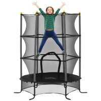 Trampolino Elastico per Bambini Ø1.6x1.9 m con Rete di Sicurezza e Pali Imbottiti, Età 3-10 Anni, Nero