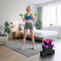 Set Manubri con Supporto, 6 Manubri Totali 2x1 kg, 2x2 kg, 2x3 kg, Multicolore