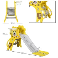 Scivolo per Bambini 18-36 Mesi con Canestro da Basket Laterale in PE, 131x50x74 cm, Giallo e Grigio