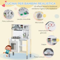 HOMCOM Cucina Giocattolo per Bambini con Altezza Regolabile, Suoni, Luci e Utensili, in MDF e PP, 60x30.5x93.2 cm