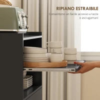 Mobile Microonde in Legno con Cassetto, Armadietto a 2 Ante e 2 Ripiani, 59x40x92 cm, Nero