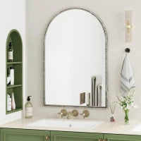 Specchio da parete ad arco con cornice in ferro, specchio da trucco per bagno, 61x2,5x91 cm, Argento