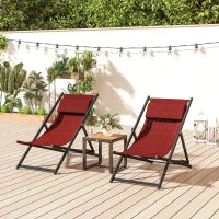 Set 2 Sedie Poltrona Sdraio da Esterni, Pieghevoli e Reclinabili, in Alluminio, 96.5x58x91.5 cm, Rosso