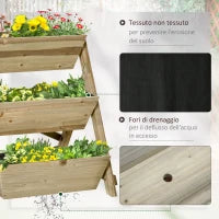 Fioriera da Giardino a 3 Livelli con Feltro Drenante Geotessile, in Legno di Abete, 71x61x77 cm