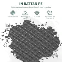 Set 4 Sedie da Giardino Impilabili con Braccioli in Rattan PE e Acciaio, Grigio