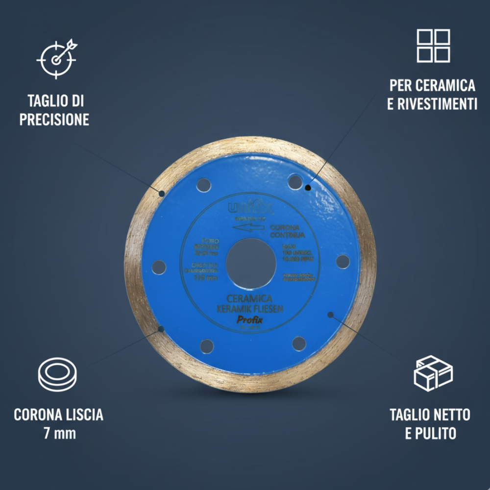 Disco diamantato ceramica per taglio preciso di piastrelle Ø 115 x 1.6 mm
