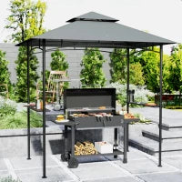Gazebo per Barbecue con LED 240 x 150 x 258 cm, Resistente all'Acqua e al Fuoco, Gazebo da Giardino con Tetto a Doppio Strato, Grigio Scuro