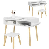 Set Tavolino per Bambini con Sgabello, Banchetto con Piano Reversibile e Rotolo di Carta, Bianco