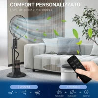 Ventilatore Nebulizzatore Regolabile 3 Velocità e 3 Modalità, Oscillazione a 75°, Telecomando, Nero