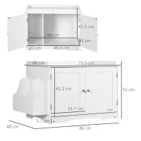 Mobile Lettiera per Gatti a 2 Ante con Divisorio Interno Regolabile, 86x48x52 cm, Bianco