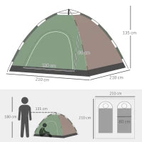 Tenda da Campeggio 2 Posti con Borsa da Trasporto, Ganci per Lampade e Tasche Portaoggetti, 210x210x135 cm