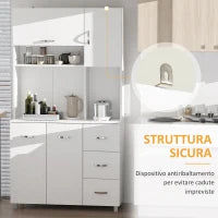 Credenza da Cucina Moderna con Cassetti, Armadietti e Ripiani Aperti, 100x39.5x183.5cm, Bianco
