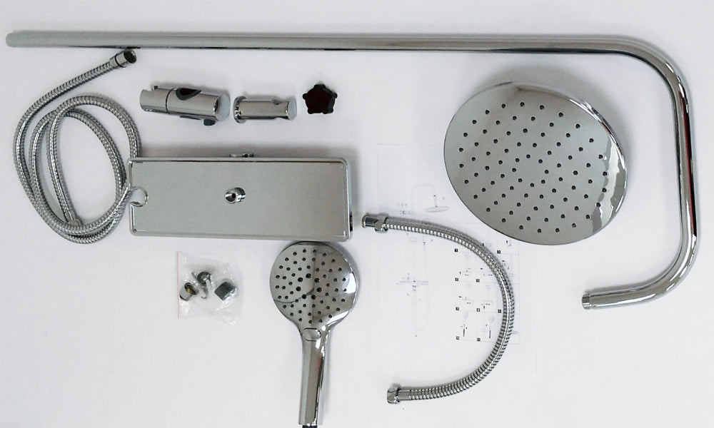 Colonna doccia con saliscendi e soffione in ottone cromato