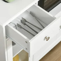 Mobile Portamicroonde, Buffet da Cucina, Armadio Portaspezie, per Cucina, Sala da Pranzo, Vetro Temperato e Legno, 90 x 40 x 82 cm, Bianco