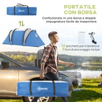 Tenda da Campeggio 2 Posti Impermeabile con 2 Stanze Borsa di Trasporto, 220x450x180 cm, Blu