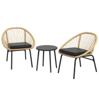 Set da Bistrò in Rattan per Terrazza, Set di Mobili da Giardino, 2 Sedie e Tavolo, Giallo