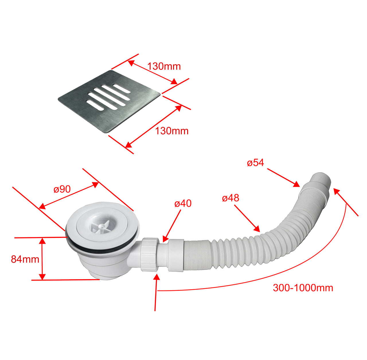 Piatto Doccia Bianco 80x80cm di Spessore da 3 cm in Pietra Artificiale e Mesina Mista Effetto Ardesia Ruvido Piletta e Tubo inclusi